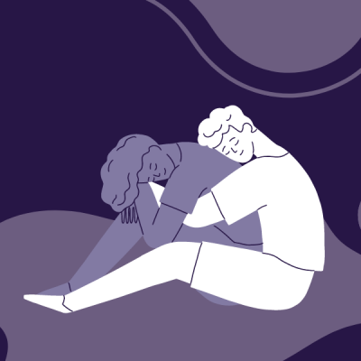 Illustration of two people sitting and hugging