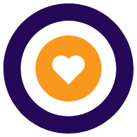 Purple ring with orange heart outline in middle