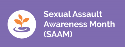 Sexual Assault Awareness Month SAAM with BARCC sprout logo